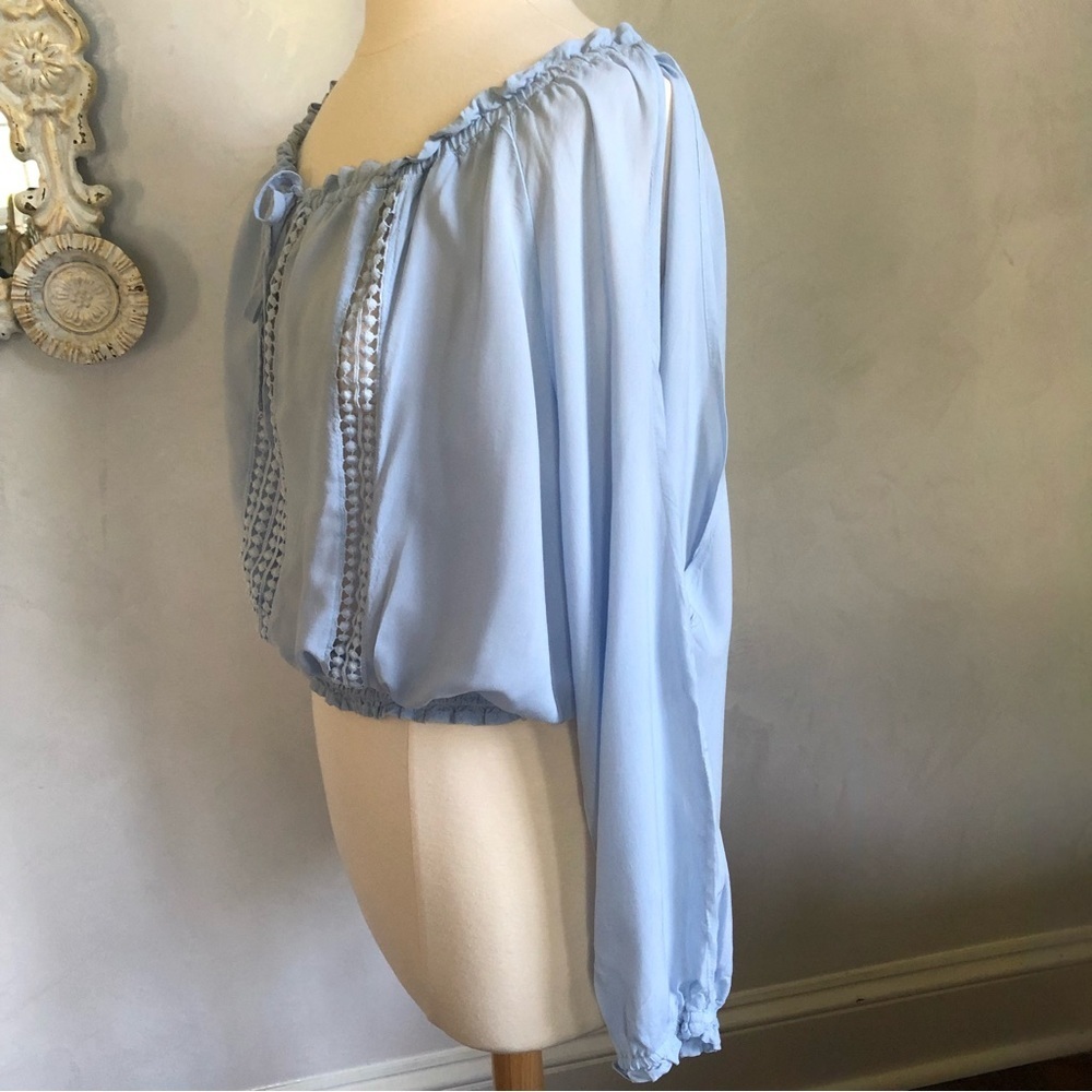 Iris bohemian ice blue peasant off the shoulder long open sleeved size Large - Picture 7 of 15